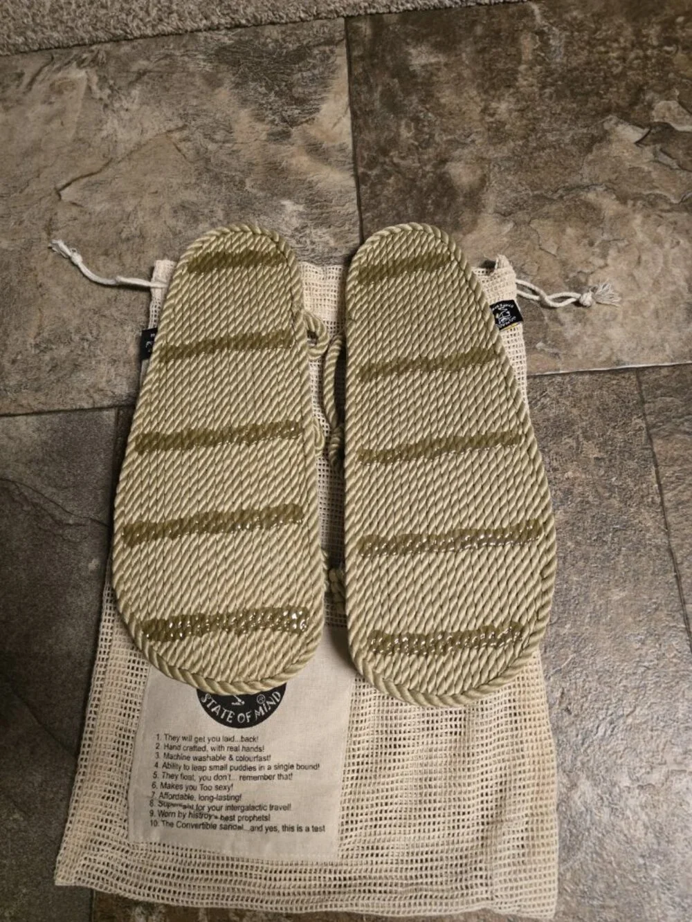 Nomadic State Of Mind Slip On Rope Sandals Unisex Size 44 Camel New With Bag